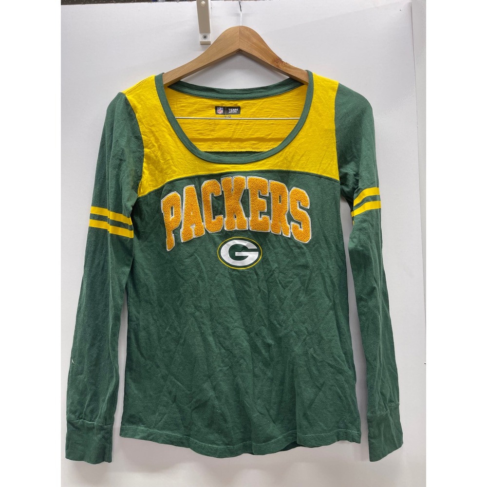 NFL Team Apparel Green Bay Packers Long Sleeve T-Shirt Green Yellow Women Small